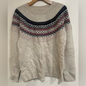 Duluth Trading Company Women's Fisherman Fair Isle Crew Sweater Size Large Wool